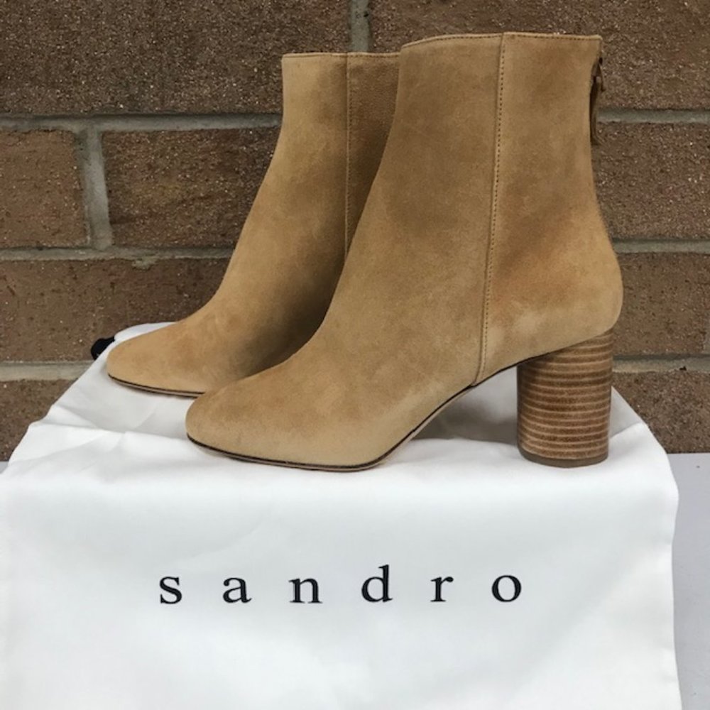NWB Sandro Sacha Suede Ambre Heeled Boots